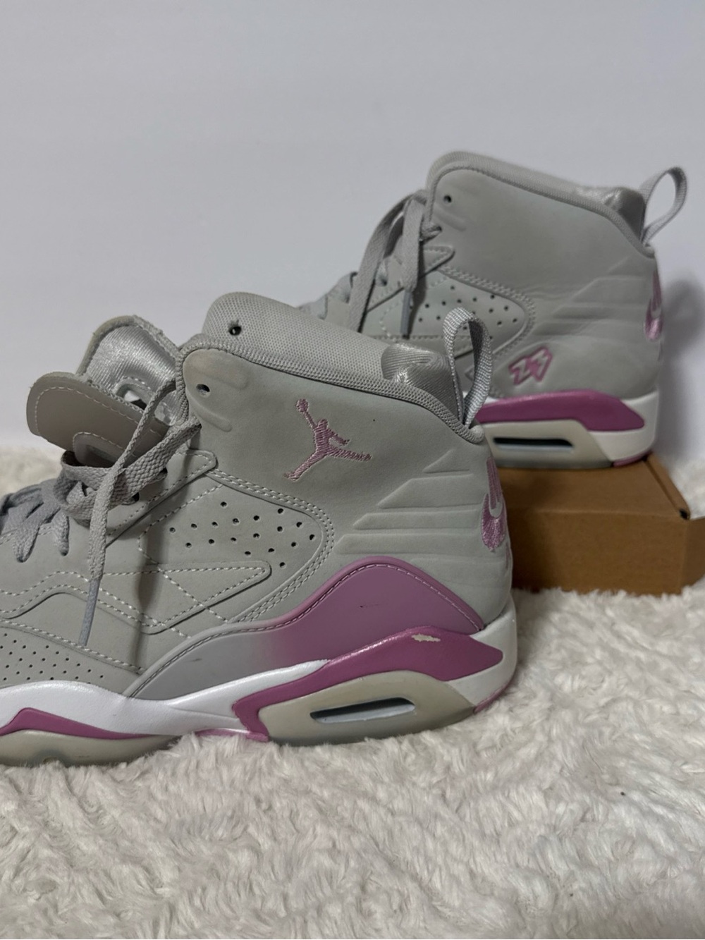 Jordan Women’s High-Top Sneakers in Light Gray and Pink